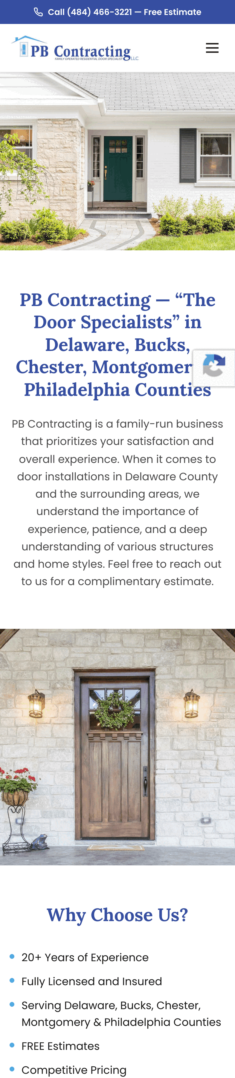 PB Contracting new About page on mobile