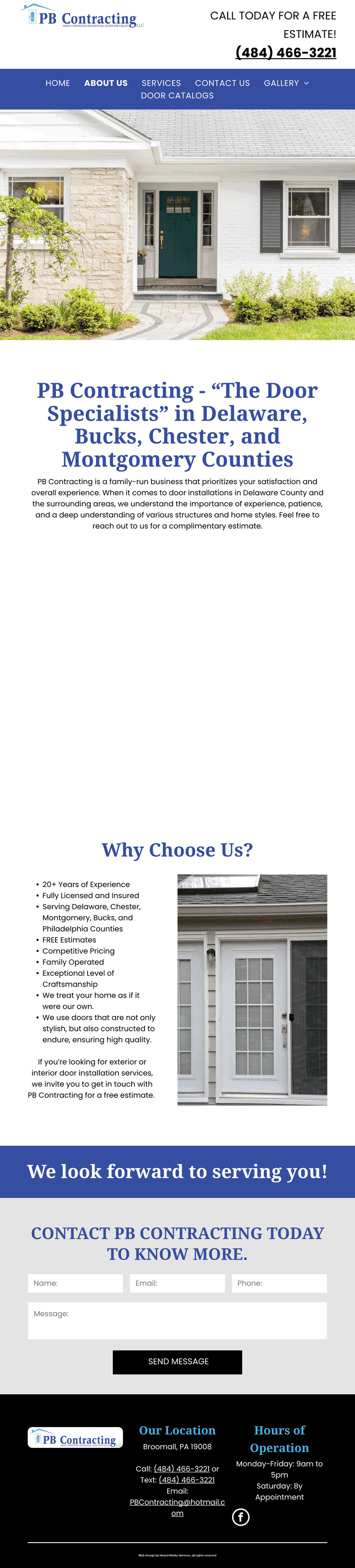 PB Contracting old About page on mobile