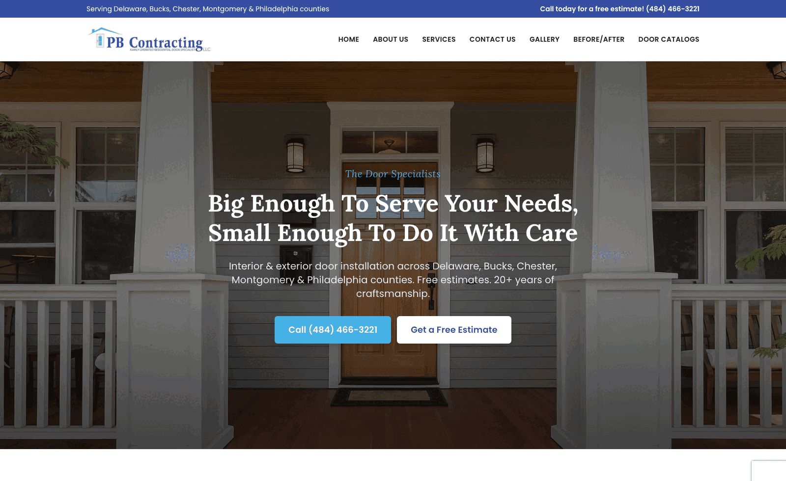 PB Contracting new homepage on desktop