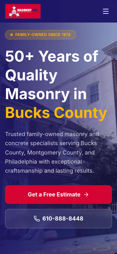 Natalini Masonry new mobile homepage